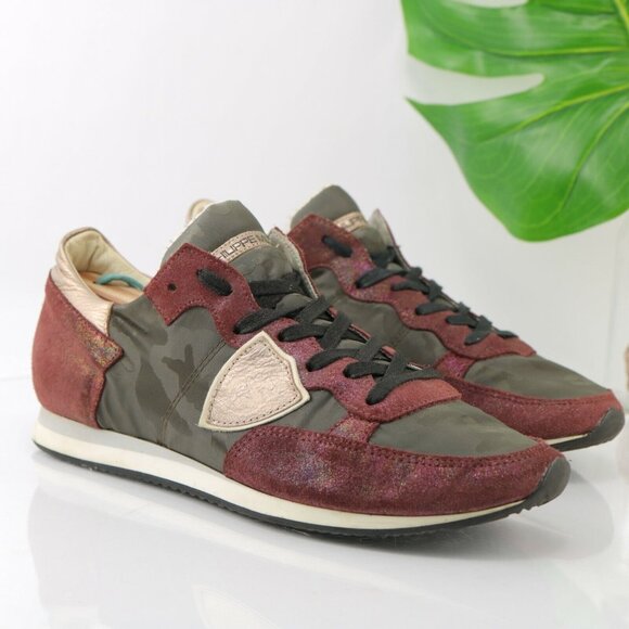 Philippe Model Shoes - Philippe Model Womens Art TRPX Sneaker Size 41 10 Burgundy Camo Green Shoe
